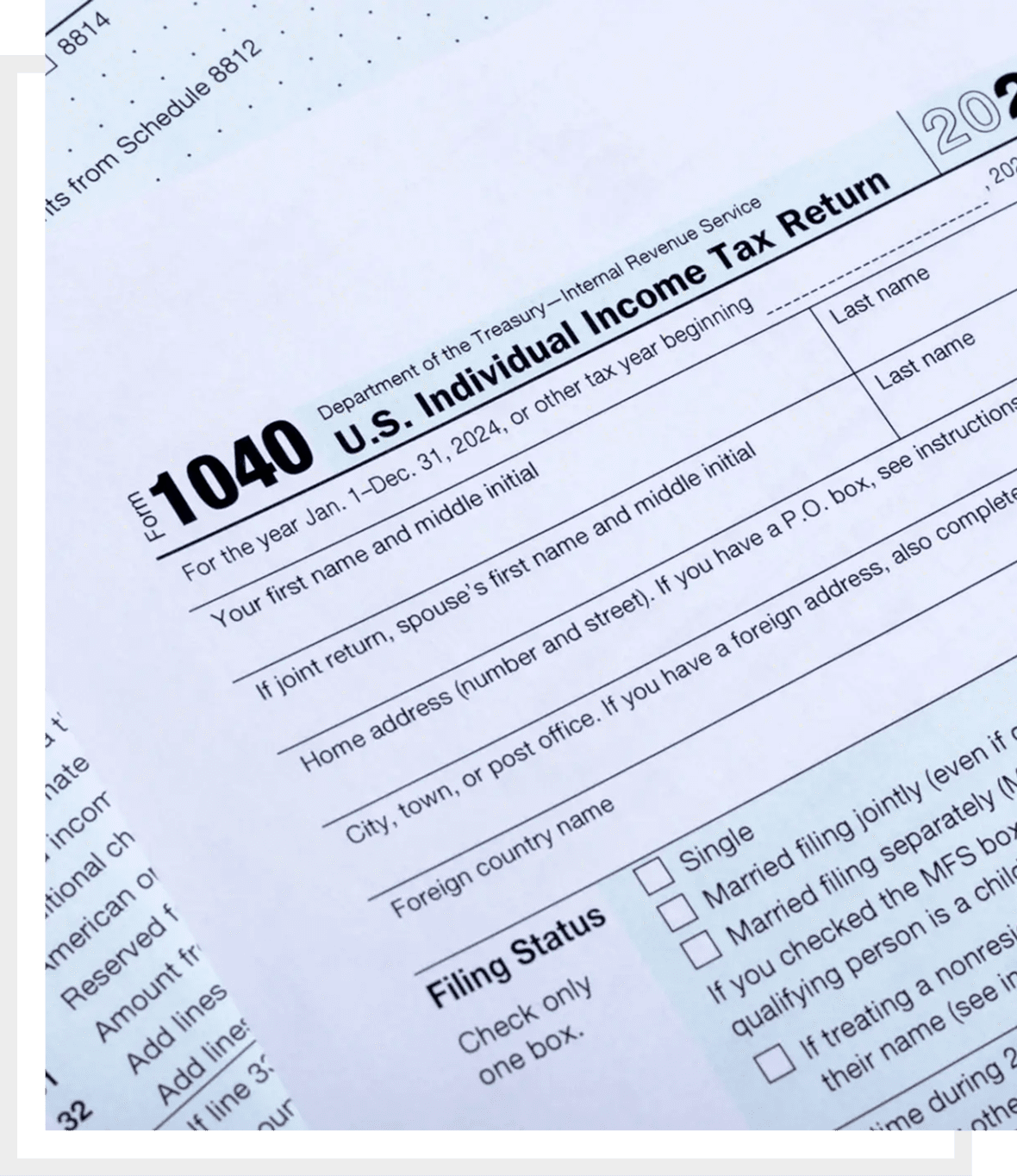 Close-up of a U.S. Individual Income Tax Return form 1040.