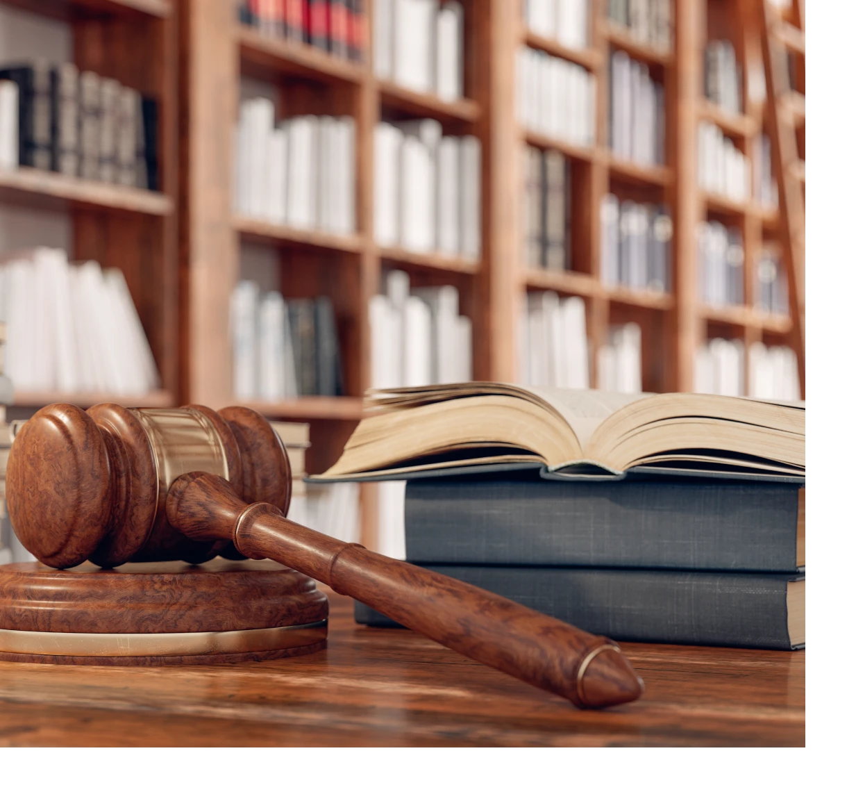 Gavel and books in a library