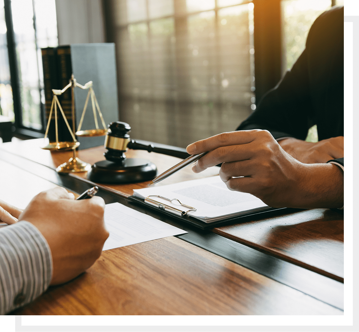 Meeting in law office with scales